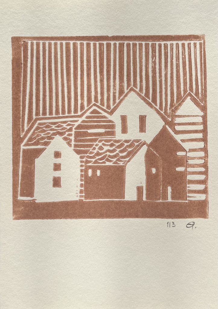 Dächer im Abendlicht
LiNOLDRUCK
10,5 × 14,8 cm
AUFLAGE 3 EXEMPLARE
35 €